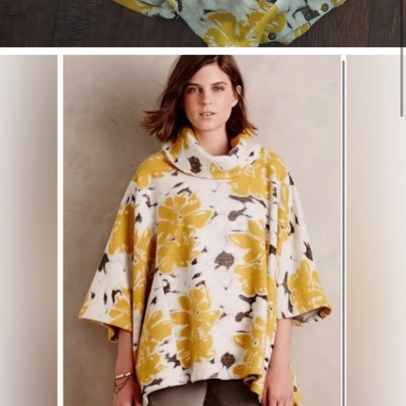 Anthropologie Jackets & Blazers - ANTHROPOLOGIE yellow Clustered Flora Cowl Neck Poncho by Saturday Sunday, M/L